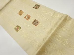 金駒蘇州刺繍華紋に花鳥模様開き名古屋帯（額縁仕立て）